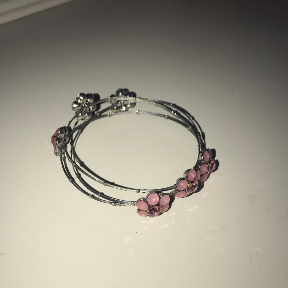Sterling silver bangles  with pink flowers.